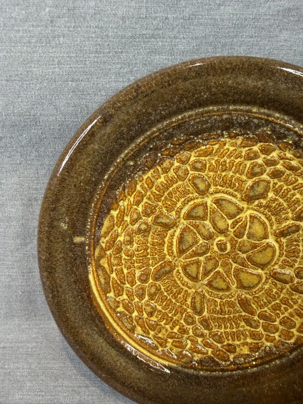 Garlic Grater Trinket Dish Studio Pottery Small Plate Mandala Pattern Signed